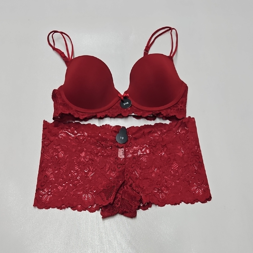 Elegant Red Lace Bra and Panty Set